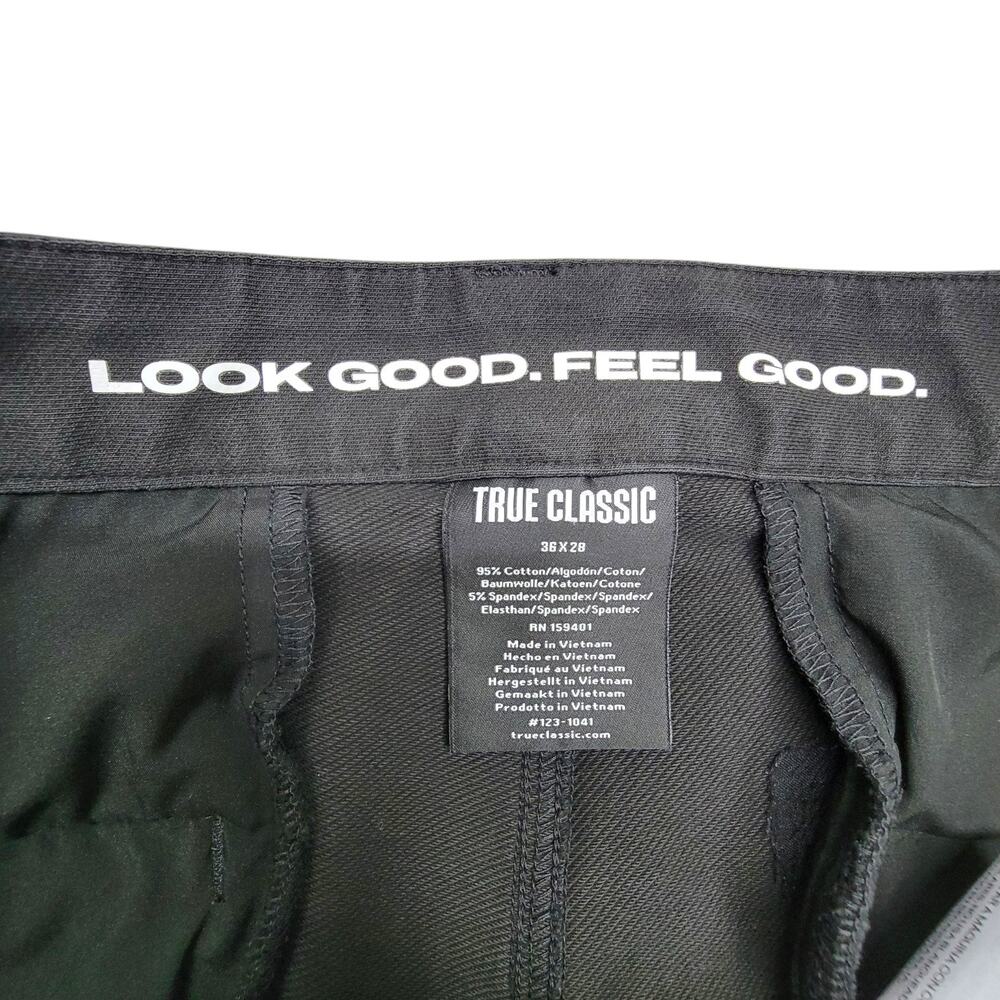True Classic Mens Size 36x28 Slim Fit Black Chino Pants Stretch Zip Pocket - Picture 4 of 12
